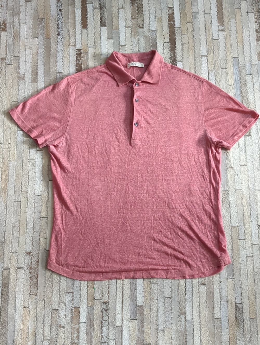 Luca Faloni Men's XL Elba 100% Italian Linen Pink Salmon Jersey Polo Shirt